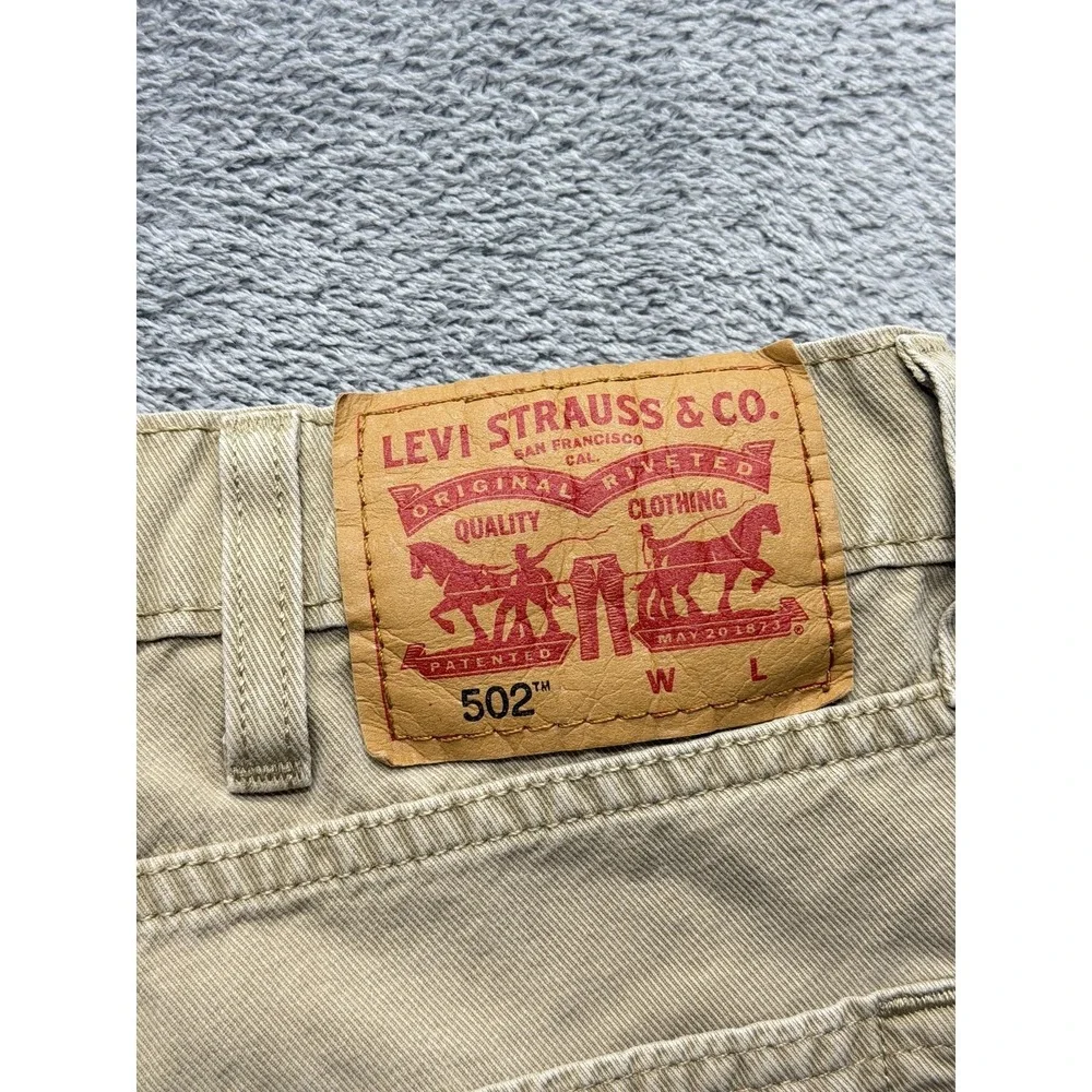 Levis 502 Jeans Mens Measured 39x34 Beige Tapered Stretch Denim‎ Zip Fly